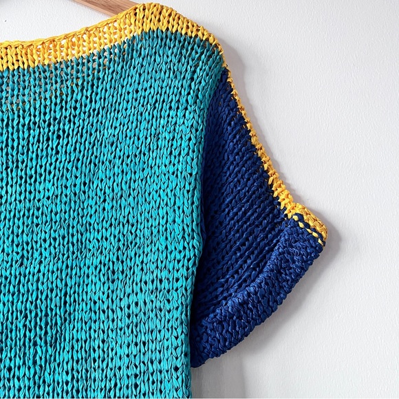 Vintage 80s Gabani Color-block Women's Open Weave Short Sleeve Sweater Size M - Picture 9 of 14